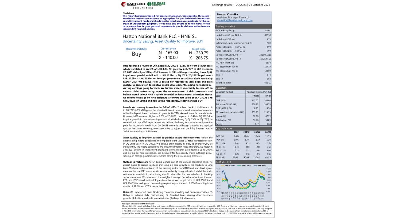 Earnings review - HNB SL - 2Q 2023