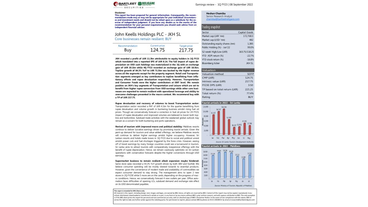 Earnings review - JKH SL - 1Q FY23