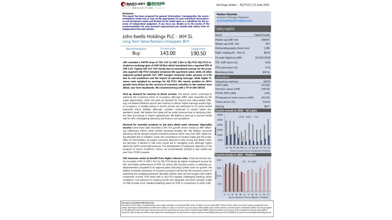 Earnings review -JKH SL - 4Q FY23