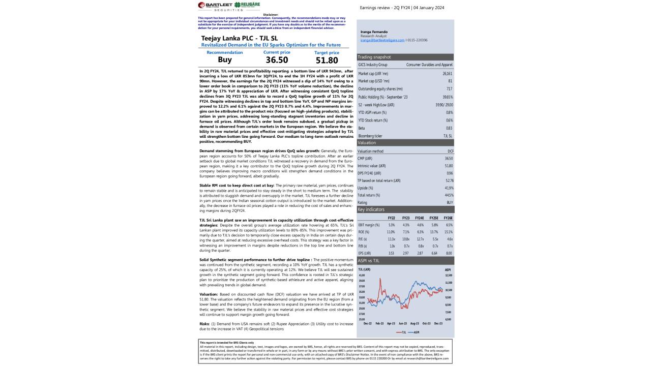 Earnings review -TJL SL -2Q FY24